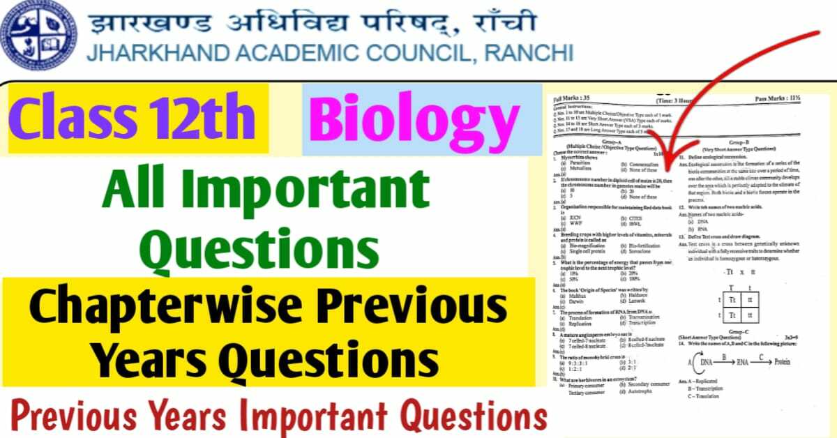 JAC 12th Biology Chapterwise Important Questions