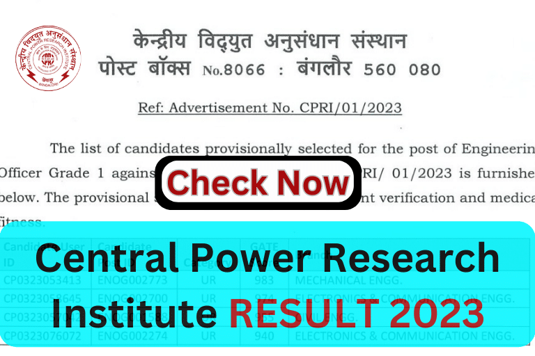 Central Power Research Institute Result 2023 Released Check Now